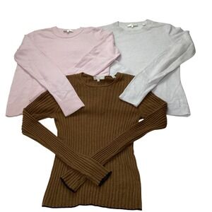 Vince Cashmere Sweater Bundle Lot of 3 Pink LightBlue Brown Ribbed Womens Size S